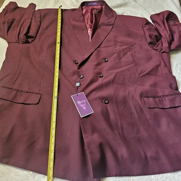 VINCI Men's Burgundy Double Breasted 6 Button Classic Fit Suit NEW - Picture 9 of 13